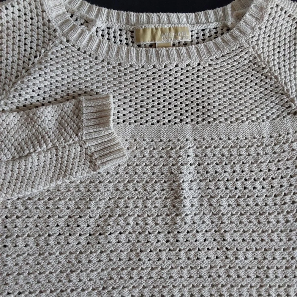 MICHAEL KORS Women's Size Small White Crochet Long Sleeve Knit Sweater
